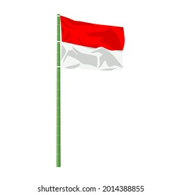 Vector illustration of Indonesian flag isolated on white background. Realistic flag waving in the Wind, Bamboo