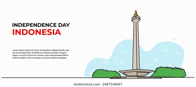 Vector illustration of indonesian independence day.Modern flat in continuous line style.