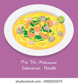 Vector illustration of Indonesian noodles Mie Titi From Makassar