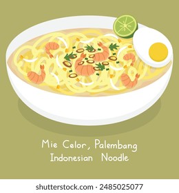 Vector illustration of Indonesian noodles Mie Celor from Palembang