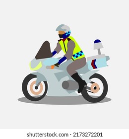 Vector illustration of an Indonesian policeman riding his motorcycle in duty.