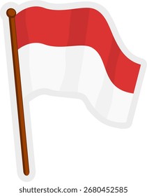 vector illustration of the Indonesian red and white flag with a pole