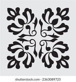 Ilustración vectorial para el diseño malayo de adornos de Riau indonesio, motivo de Riau batik, blanco y negro, adecuado para la decoración de fondo, motivo de batik