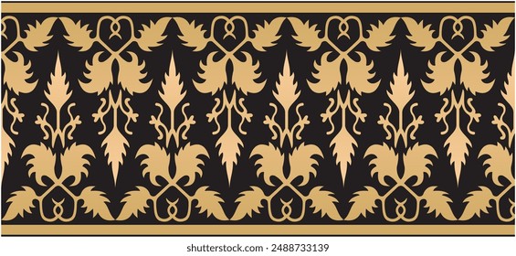 Vector illustration for Indonesian Riau Malay Pattern, Riau batik. namely "Pucuk Rebung Kuntum Dewa, gold design, suitable for batik motifs, Malay songket fabrics, clothing motifs, etc