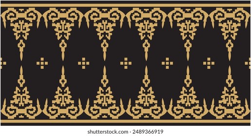 Vector illustration of Indonesian Riau Malay motif pattern, pucuk rebung, gold design, suitable for batik motifs, clothing motifs, songket woven batik, decoration.