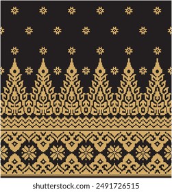 Vector illustration of Indonesian Riau Malay songket woven cloth motif, typical Malay Siak Riau, black background, suitable for fabric motifs, batik, backgrounds, decorations, etc.