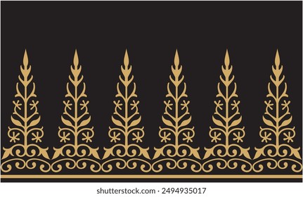 
Vector illustration of Indonesian Riau Malay motif pattern, pucuk rebung, gold design, suitable for batik motifs, fabric motifs, frame borders.