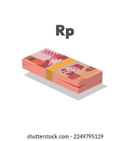 Vector illustration of Indonesian rupiah notes, single stack of money flat design isolated on white background. Scalable and editable eps
