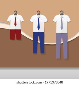 Vector Illustration of Indonesian School Uniform Hanging. Paper cut style illustration