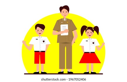 Vector illustration of Indonesian teachers and students
