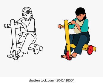 vector illustration of Indonesian traditional wooden bicycle game for children.