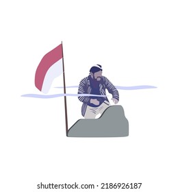 Vector illustration of Indonesian warrior, Indonesian Independence Day Celebration. Flat cartoon design style.