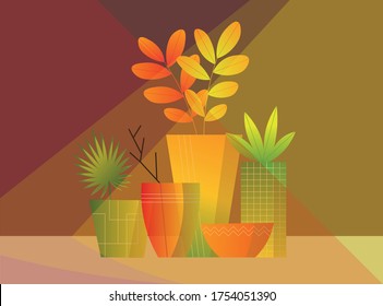 Vector illustration of indoor plants with bright lighting