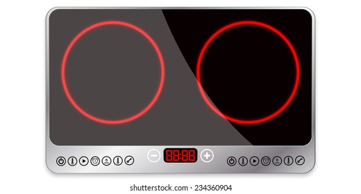 Vector illustration of induction hob with touchpad and two burners