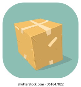 A vector illustration of an industrial cardboard box container. 
Cartoon cardboard box icon illustration. 
Packaged and secure goods ready for delivery.