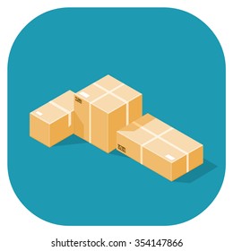 A vector illustration of an industrial cardboard boxes.
Stacked isometric cardboard boxes icon illustration.
Packaged goods for delivery.