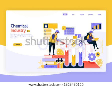 Vector illustration for industrial chemical processing, chemical production and development plants, manufacturing and fuel industry. For web, website, landing page, mobile app, banner, flyer, brochure