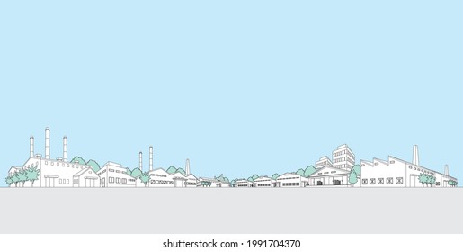 Vector illustration of industrial city. Line drawing illustration.