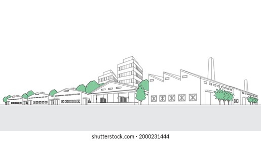 Vector illustration of industrial city. Line drawing illustration.