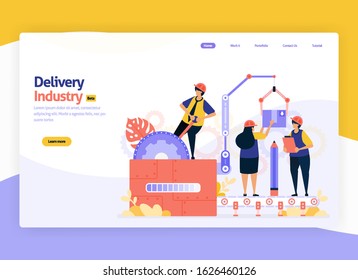 Vector illustration for industrial delivery, logistics warehouse storage items and shipping transit. machine industry and factories. For web, website, landing page, mobile app, banner, flyer, brochure