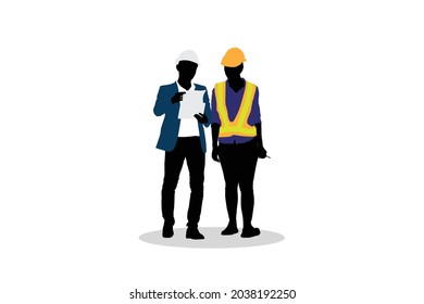 Vector illustration of Industrial engineer and technician characters isolated cartoon vector illustration, Foreman and worker team on white background