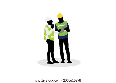 Vector illustration of Industrial engineer and technician characters isolated cartoon vector illustration, Foreman and worker team on white background