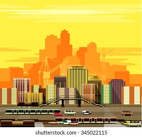 vector illustration of the industrial landscape of the city motorway and transport