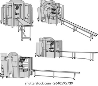vector illustration of industrial machine design, semi-automatic factory production