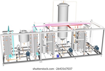 Vektorgrafik von industriellem Maschinendesign Pasteurisierer für Großfabrik 