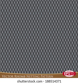 Vector illustration of industrial metal rhomb netting. Hand draw point by point. Background and objects separated on different layers. Objects named. Pattern seamless.