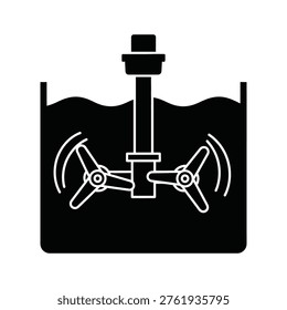 Vector illustration of an industrial mixer within a liquid, symbolizing process control and chemical engineering. Clean, modern style perfect for manufacturing, science, or technical documentation.