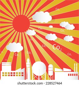 Vector illustration Industrial Pollution with sun ray
