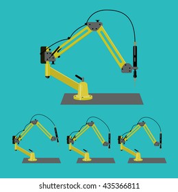 Vector illustration. Industrial robot. Robot manipulyator.Stil flat.