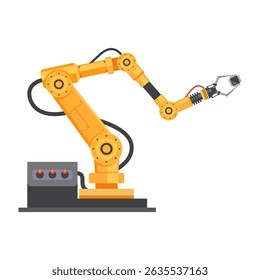 vector illustration of Industrial Robotic Arm Holding Microchip on White Background
