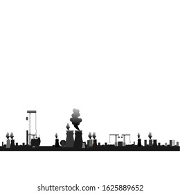 Vector illustration of industrial silhouette landscape with factory buildings and pollution in flat style.This is the cause of environmental problems.concepts to save the world.