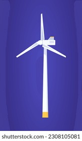 Vector illustration of an industrial wind generator on a blue background. The concept of modern methods of generating electricity from wind energy. Illustration for articles and advertisements.