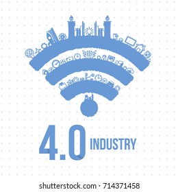 Vector Illustration of Industry 4.0 Concept Business Control, Sketch Icon Presentation Design
