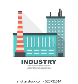 Vector illustration of industry concept. Factory buildings with industrial structures