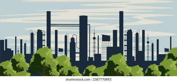 Vector illustration. Industry, industry, plant, factory, ecology. Background for the site, banner.