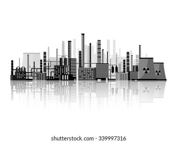 Vector illustration. Industry. Power plant. Factory. Industrial silhouettes. Engineering, construction. Gas and oil.