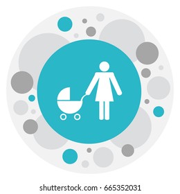 Vector Illustration Of Infant Symbol On Woman With Baby Icon. Premium Quality Isolated Perambulator Element In Trendy Flat Style.