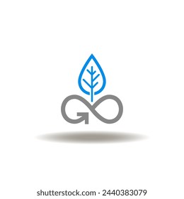 Vector illustration of infinity sign with arrow and leaf. Symbol of recycling, ecology, ESG, SDG. Icon of circular ecomomy.