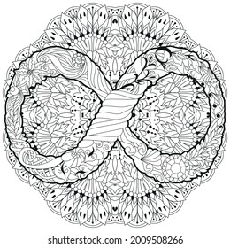 Vector illustration of an infinity symbol zentangle styled on mandala for coloring