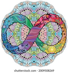 Vector illustration of an infinity symbol zentangle styled on mandala