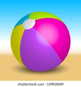 Vector illustration of inflatable beach ball on the beach