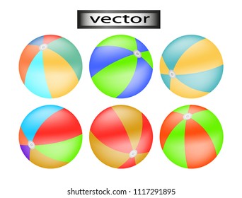 Vector illustration of inflatable children's ball colorful rainbow colors, toy for pool or beach, realistic isolated Nabel background.