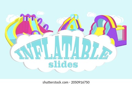 Vector illustration of inflatable slides isolated on blue background.  