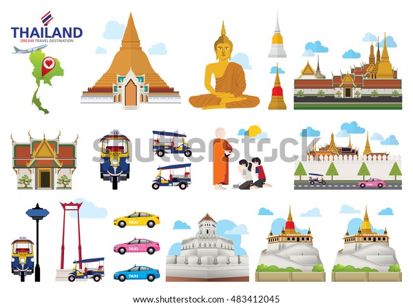 A vector illustration of Info
graphic elements for traveling to Thailand, concept Travel to
Thailand. Info graphic Element / icon / Symbol , Vector
Design