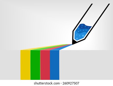 Vector illustration infographic background of pen drawing colorful lines on a surface across the edge of a table. Yellow, green, red and blue lines of ink as tabs, chapters, tags, ribbons,flags 