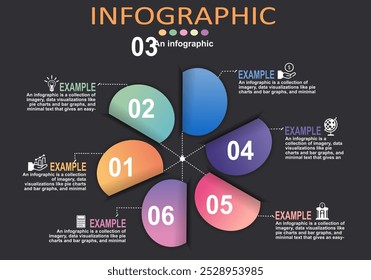 Vector illustration of infographic, circle shape arranged like a windmill blade showing growth stages for presentation, management, administration, planning, banking and management, progress timeline.